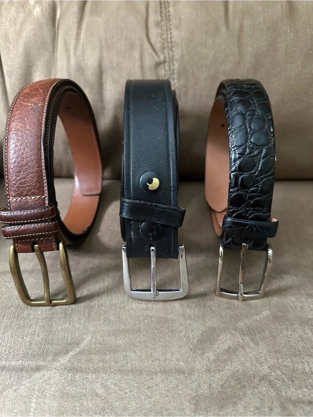 One Brown and Two Black Leather Men's Belts - Classic Dress Belts—Size 40/100